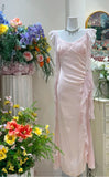 Niulatu Pink Ruffled Bodycon Dress Chiffon V-Neck Ball Dress Birthday Dress HZ1103