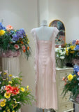 Niulatu Pink Ruffled Bodycon Dress Chiffon V-Neck Ball Dress Birthday Dress HZ1103