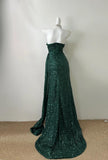Niulatu Dark Green Sweetheart Neck Mermaid Long Prom Dress Sequin Strapless Formal Evening Dress HZ1103