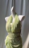 Niulatu Light Green V-neck Chiffon Beaded Sequins Floor-length Prom Dress Beautiful Birthday Evening Dress HZ1103