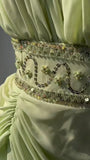 Niulatu Light Green V-neck Chiffon Beaded Sequins Floor-length Prom Dress Beautiful Birthday Evening Dress HZ1103