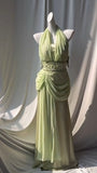 Niulatu Light Green V-neck Chiffon Beaded Sequins Floor-length Prom Dress Beautiful Birthday Evening Dress HZ1103