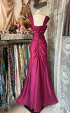 Niulatu Dark Pink Mermaid Pleated Satin Irregular Neckline Ball Dress Birthday Dress HZ1103