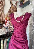 Niulatu Dark Pink Mermaid Pleated Satin Irregular Neckline Ball Dress Birthday Dress HZ1103