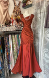 Niulatu Dark Pink Mermaid Pleated Satin Irregular Neckline Ball Dress Birthday Dress HZ1103
