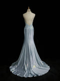 Niulatu Spaghetti Strap Mermaid Glitter Satin Long Prom Backless Applique Evening Gown Simple Wedding Dress HZ1026