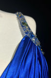 Niulatu Backless Beaded Satin Sheath Royal Blue Long Prom Dress Formal Evening Gown HZ1103