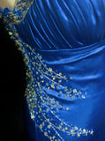 Niulatu Backless Beaded Satin Sheath Royal Blue Long Prom Dress Formal Evening Gown HZ1103
