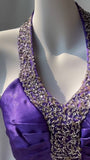 Niulatu Purple Halter Satin Sheath Beaded Sequins Backless Prom Dress Temperament Evening Dress HZ1103