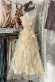 Niulatu Light Yellow A-Line Spaghetti Straps Tulle Layered Prom Dress Beaded Sequin Birthday Dress HZ1103