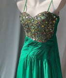 Niulatu Green Spaghetti Strap Chiffon A-Line Sequin Rhinestone Prom Dress Beautiful Bridal Dress HZ1103