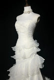Niulatu White Strapless Mermaid Organza Long Prom Dress Simple Wedding Dress HZ1103