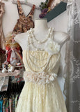 Niulatu A-Line Light Yellow Lace Strapless Prom Dress Cute Birthday Party Dress HZ1103