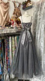Niulatu Silver Grey A-Line Spaghetti Straps Tulle Satin Long Prom Dress Gorgeous Birthday Dress Evening Dress HZ1103