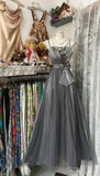 Niulatu Silver Grey A-Line Spaghetti Straps Tulle Satin Long Prom Dress Gorgeous Birthday Dress Evening Dress HZ1103