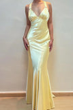 Niulatu Sheath V Neck Yellow Long Backless Prom Dress Sleeveless Party Dress HZ1103