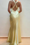 Niulatu Sheath V Neck Yellow Long Backless Prom Dress Sleeveless Party Dress HZ1103