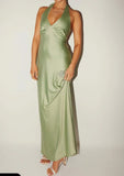 Niulatu V-neck Sheath Halter Satin Backless Long Prom Dress Pretty Evening Dress HZ1103