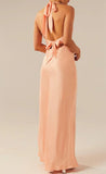 Niulatu V-neck Sheath Halter Satin Backless Long Prom Dress Pretty Evening Dress HZ1103