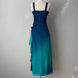 Niulatu Gradient Blue Glitter Chiffon Sweetheart Neck Prom Dress Birthday Dress HZ1103