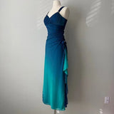 Niulatu Gradient Blue Glitter Chiffon Sweetheart Neck Prom Dress Birthday Dress HZ1103