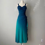 Niulatu Gradient Blue Glitter Chiffon Sweetheart Neck Prom Dress Birthday Dress HZ1103