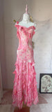 Niulatu Pink Spaghetti Strap Sheath Vintage Chiffon Sequined Ball Dress Birthday Party Dress HZ1103
