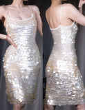 Niulatu Silver Sequin Spaghetti Strap Sheath Prom Dress Sexy Party Dress HZ1103