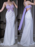 Niulatu Purple Spaghetti Strap Mermaid Chiffon Backless Sleeveless Prom Dress Sexy Party Evening Dress HZ1103