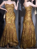 Niulatu Elegant Beaded Silk Mermaid Long Prom Dress Gorgeous Spaghetti Strap Evening Gown HZ1103