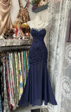 Niulatu Navy Mermaid Strapless Prom Dress Backless Chiffon Birthday Evening Dress HZ1103