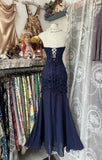 Niulatu Navy Mermaid Strapless Prom Dress Backless Chiffon Birthday Evening Dress HZ1103