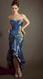 Niulatu Spaghetti Strap Mermaid Satin Dark Green Long Prom Dress Gorgeous Evening Dress HZ1026