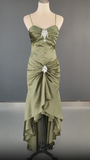 Niulatu Spaghetti Strap Mermaid Satin Dark Green Long Prom Dress Gorgeous Evening Dress HZ1026
