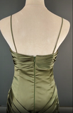 Niulatu Spaghetti Strap Mermaid Satin Dark Green Long Prom Dress Gorgeous Evening Dress HZ1026