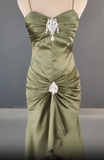 Niulatu Spaghetti Strap Mermaid Satin Dark Green Long Prom Dress Gorgeous Evening Dress HZ1026