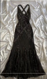 Niulatu Black Beaded Halter Neck Mermaid Chiffon Prom Dress for Party Enchanted Backless Sleeveless Evening Gown HZ1026