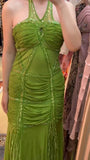 Niulatu Green Halter Mermaid Chiffon Beaded Sequin Prom Dress Elegant Formal Evening Dress HZ1103