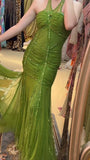 Niulatu Green Halter Mermaid Chiffon Beaded Sequin Prom Dress Elegant Formal Evening Dress HZ1103