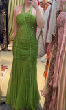 Niulatu Green Halter Mermaid Chiffon Beaded Sequin Prom Dress Elegant Formal Evening Dress HZ1103