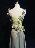 Niulatu Olive Green Spaghetti Straps Sheath Beaded Prom Dress Gorgeous 3D Flowers Formal Evening Dress HZ1103