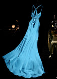 Niulatu Blue Sweetheart Neck Bodycon Dress Satin Backless Prom Dress Formal Evening Dress HZ1103