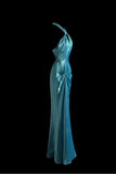 Niulatu Blue Halter Mermaid Backless Long Prom Dress Gorgeous Formal Evening Dress HZ1103
