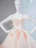 Niulatu Pastel Layered A-Line Strapless Tulle Long Prom Dress Cute Applique Birthday Evening Dress HZ1103