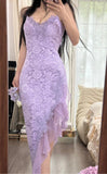 Niulatu Purple Sheath Spaghetti Strap Chiffon Applique Prom Dress Gorgeous Party Dress HZ1103