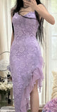 Niulatu Purple Sheath Spaghetti Strap Chiffon Applique Prom Dress Gorgeous Party Dress HZ1103