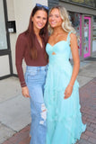 Niulatu Blue Sweetheart A-Line Prom Dress & Wedding Dress??- Elegant Chiffon Ruffled Birthday Party Dress HZ1103