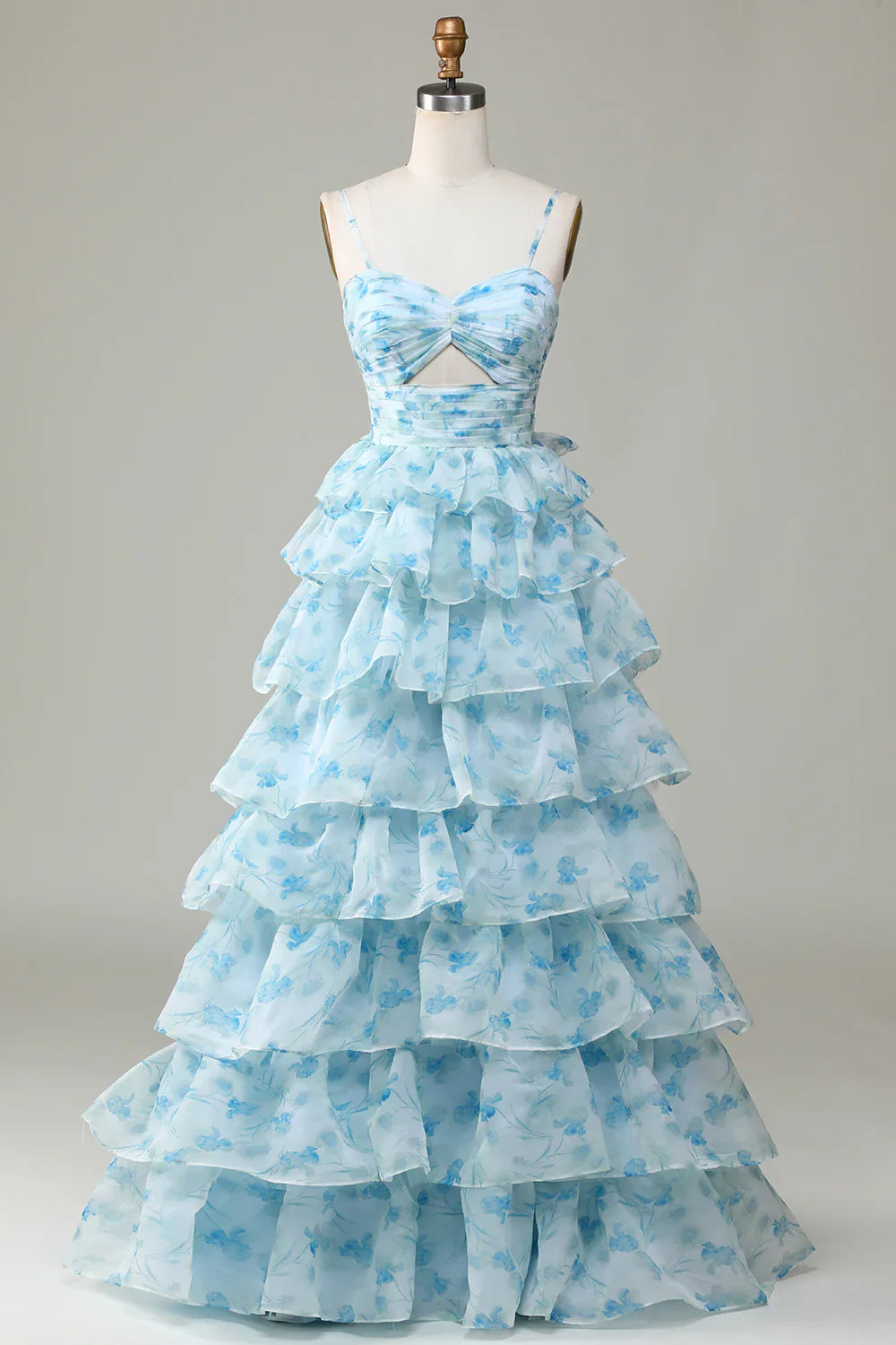 Niulatu Enchanted Blue A-Line Evening Gown ¨C Sweet Floral Layered Prom Dress for Special Occasion HZ1103