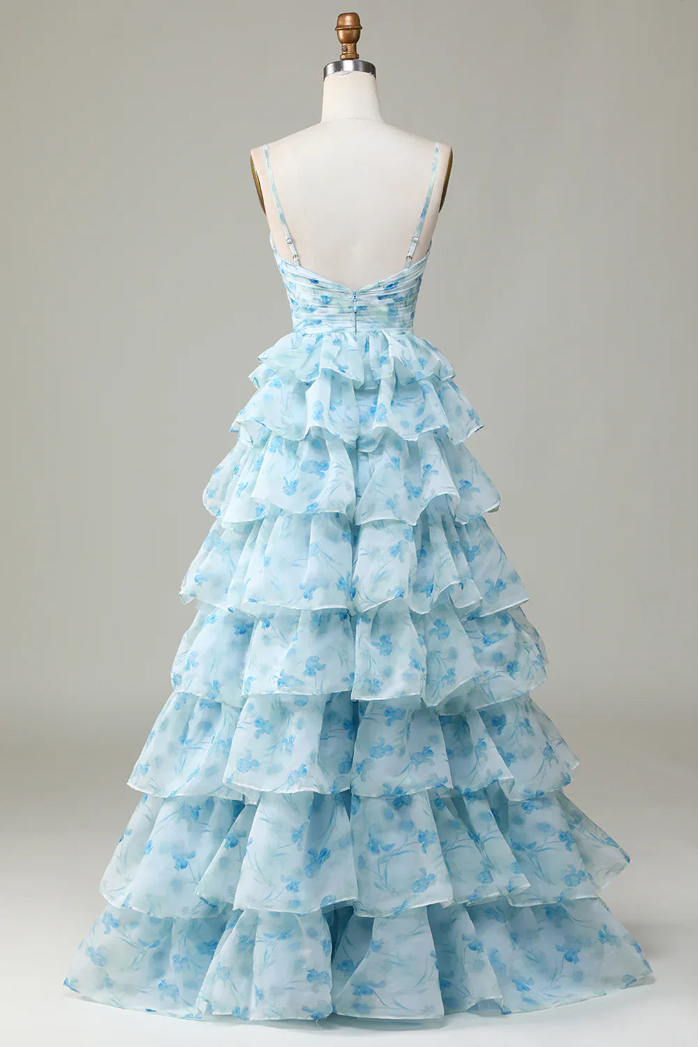 Niulatu Enchanted Blue A-Line Evening Gown ¨C Sweet Floral Layered Prom Dress for Special Occasion HZ1103