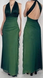 Niulatu Green Formal Dresses, V-neck Sheath Glitter Birthday Dresses, Chiffon Retro Backless Party Dresses HZ1103